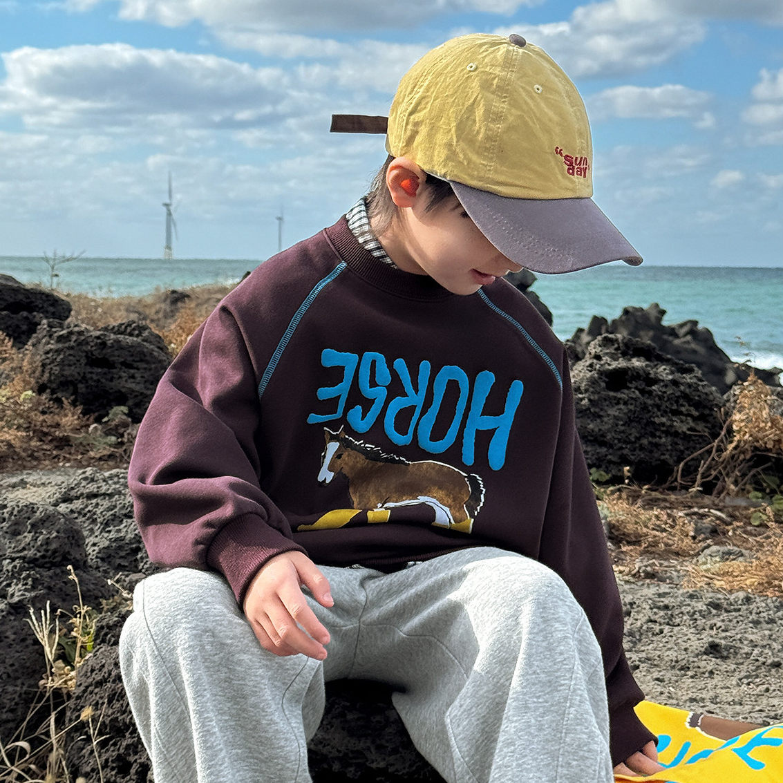 中大男童圆领卫衣春装新款潮宝男孩字母卡通套头衫上衣时尚飞马潮