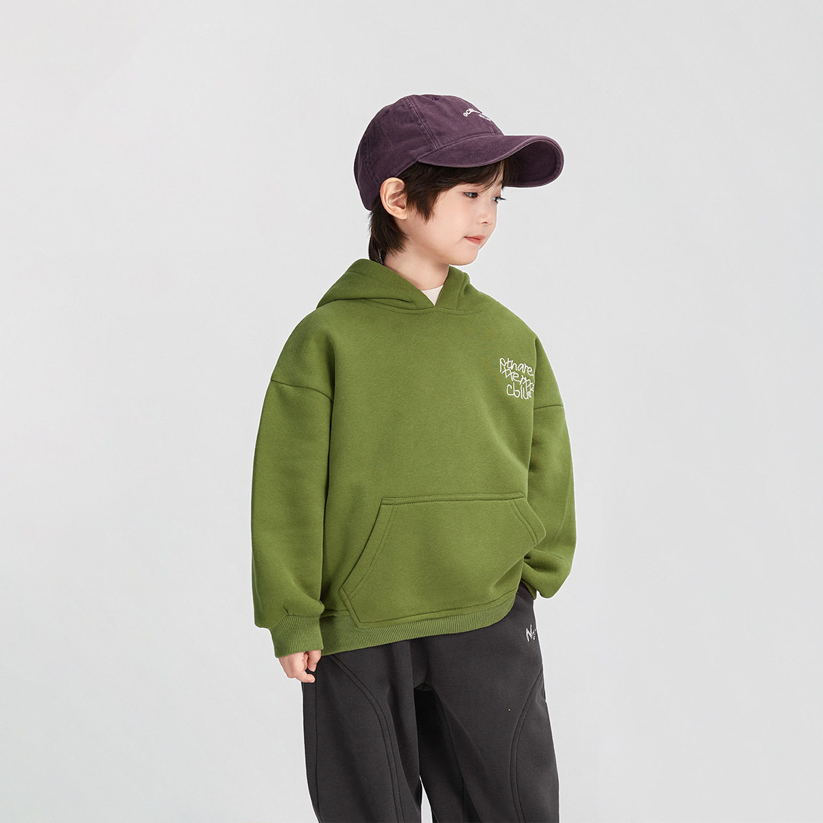 25冬季男童加绒卫衣儿童男孩加厚一体绒连帽上衣蓝色果绿110~160