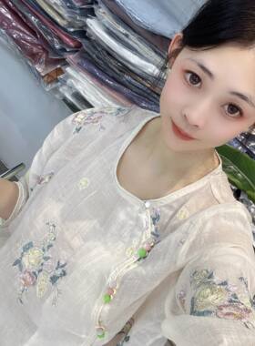 4月算上衣合集]高夏季新款苎麻短袖百搭衬衫女(V301-V350）