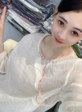 兜兜[苎麻上衣合集]高夏季新款苎麻短袖百搭衬衫女(V501-V550）