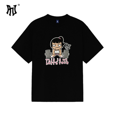 PNJ潮牌举重女孩趣味刺绣短袖