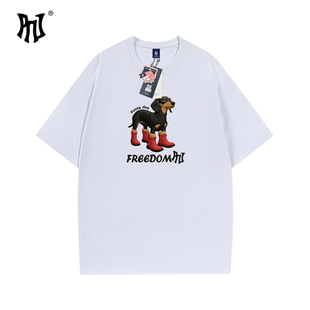 PNJ美式卡通风2026年新款短袖T恤男女款纯棉宽松百搭时尚印花上衣