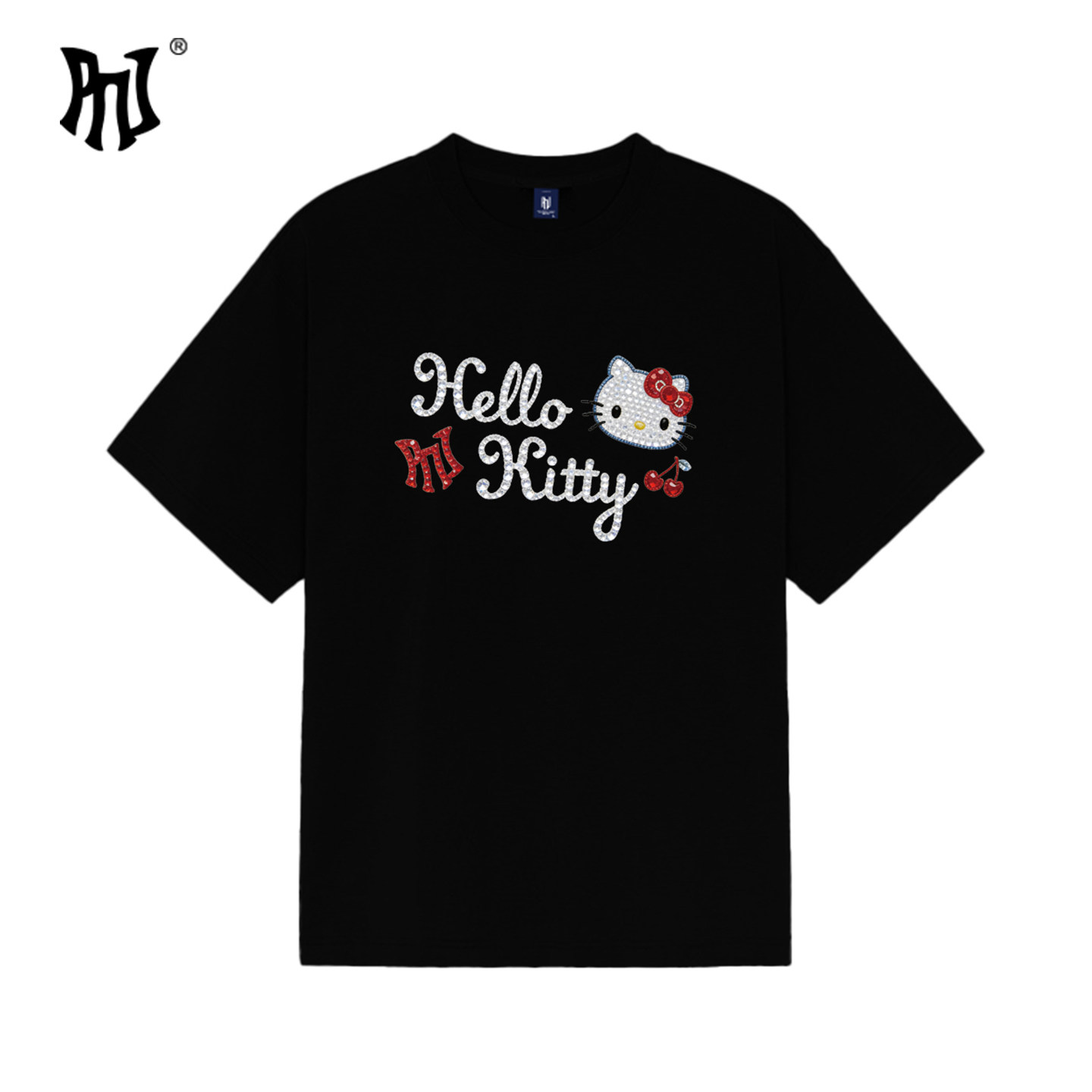 PNJT恤HelloKitty樱桃字母烫钻感设计短袖纯棉美式宽松男女款上衣