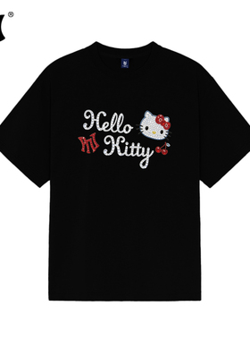 PNJT恤HelloKitty樱桃字母烫钻设计短袖纯棉美式宽松型男女款上衣