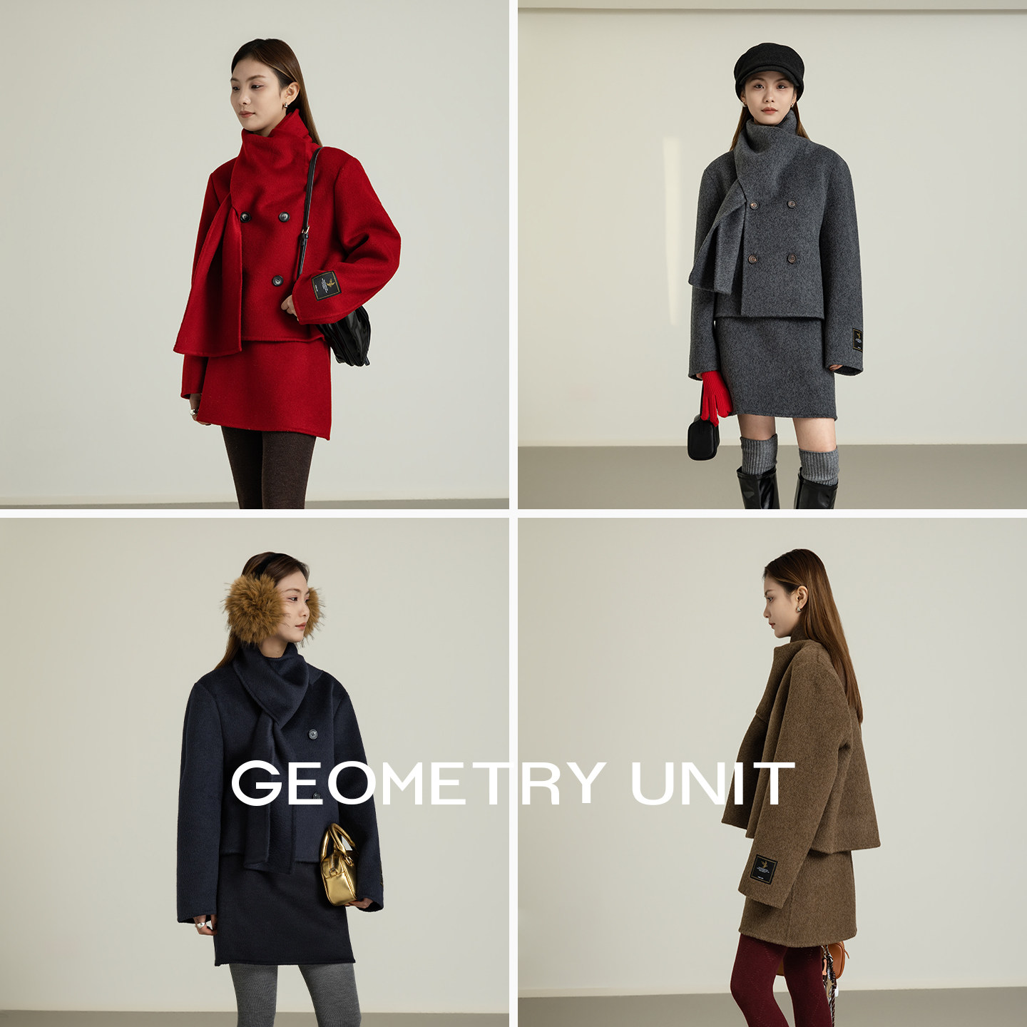 几何单元围巾领短款外套搭配宽腰头松紧腰A字半身裙毛呢休闲套装,女装/女士精品,时尚套装,淘宝优惠券,粉丝福利购,淘宝优惠卷