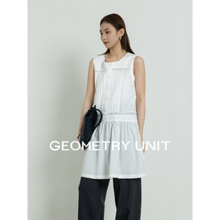 白色开衫 几何单元 连衣裙女夏季 2026新款 夏天背心裙子 漂亮圆领无袖