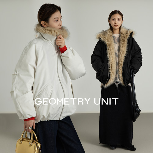 冬季毛领皮草拼接派克羽绒服女