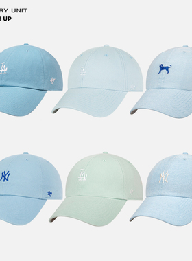 47秋季浅蓝色显白帽子女ny防晒软顶洋基队棒球帽道奇队la鸭舌帽