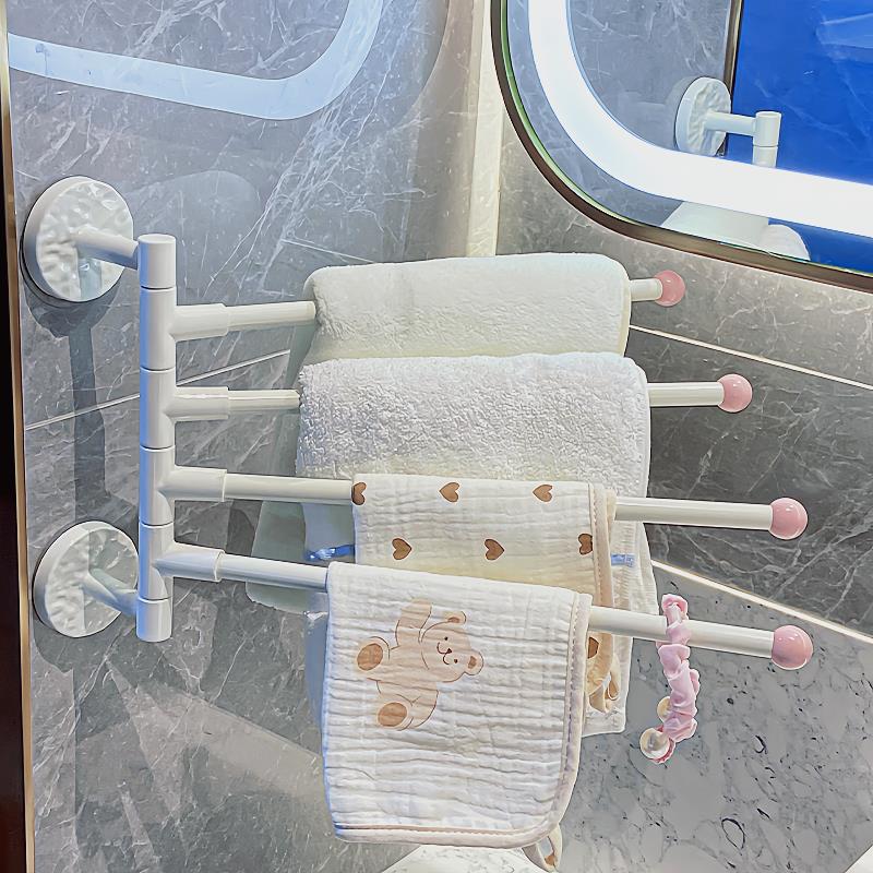 多功能180度旋转毛巾架免打孔卫生间奶白毛巾杆新款浴室收纳神器