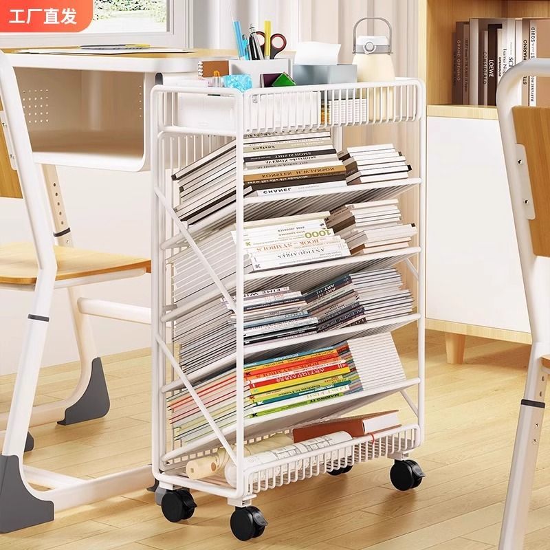 可移动书架带轮学习书桌边收纳教室课桌旁学生书本籍小置物架落地