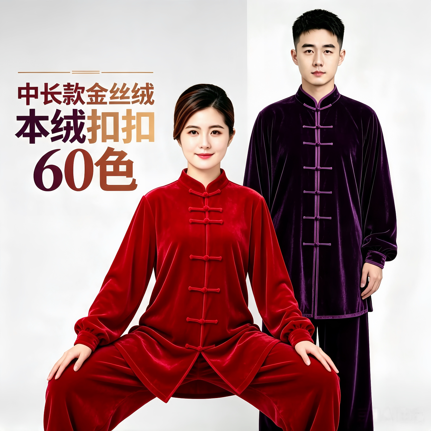 新款加厚南韩秋冬季金丝绒太极服中长款女武术服男太极拳练功服套