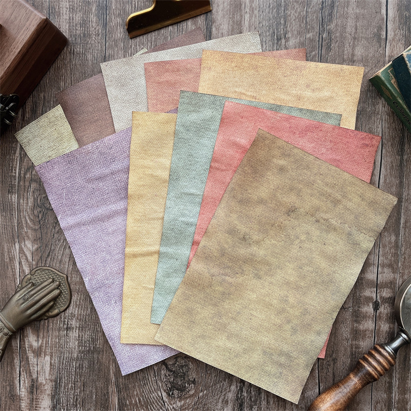 做旧染纸 复古彩色麻布纹图案书写背景手帐相册日记本diy装饰拼贴