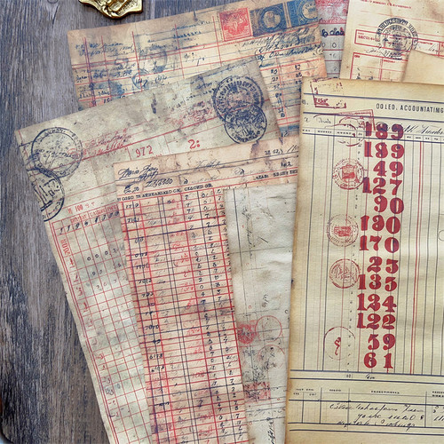 手工染纸 JunkJournal手帐扎包美谷装饰背景素材纸 斑驳表格票据