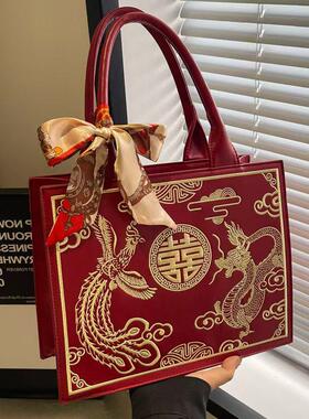 红色包包女2025新款新中式洋气百搭手提秀禾包时尚质感婚包托特包