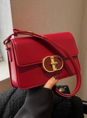 红色包包女2025新款高级感洋气百搭单肩小方包流行爆款斜挎包婚包