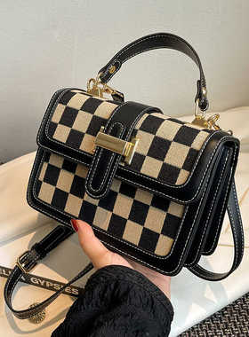 小众设计手提包包女春夏2024新款时尚格子小方包高级感单肩斜挎包