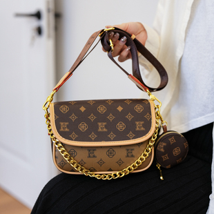 王菲同款包包女2025新款时尚二合一小方包复古老花宽带单肩斜挎包