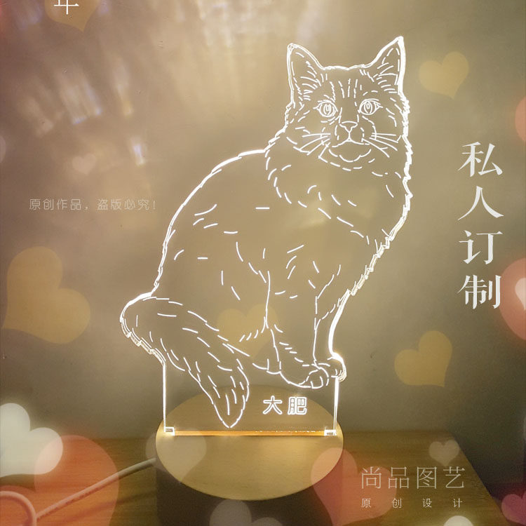 创意生日礼物 宠物猫照片订制 可爱猫咪喵星人led台灯 纪念小夜灯