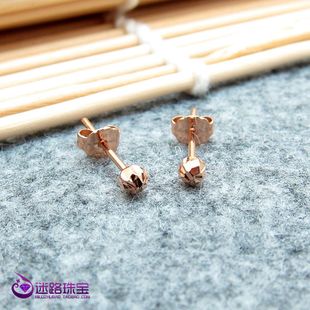 迷路珠宝18K玫瑰金耳钉Au750彩金车花圆球泡豆耳钉饰品女款 7mm