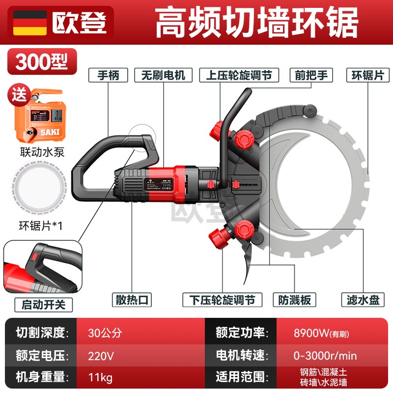 无刷高频环锯手持大功率混凝土切墙机多功能红砖墙开墙开门切割机