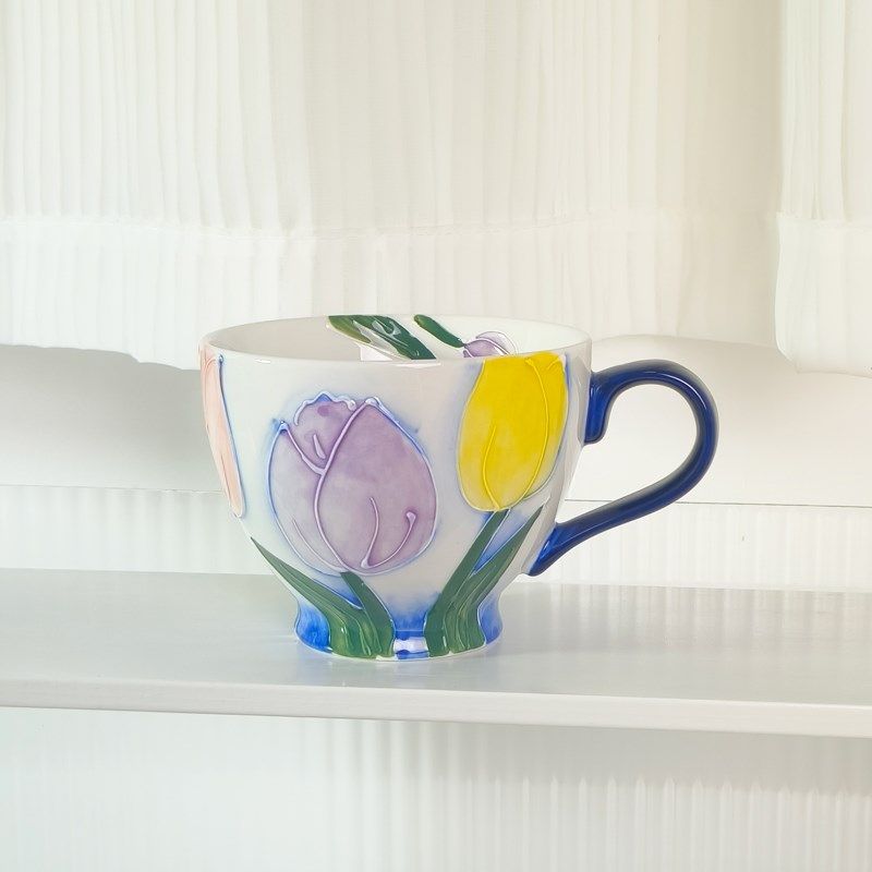 釉下彩牛奶杯特别好看的陶瓷杯新款手绘花朵杯子大容量早餐杯,餐饮具,马克杯,淘宝优惠券,粉丝福利购,淘宝优惠卷