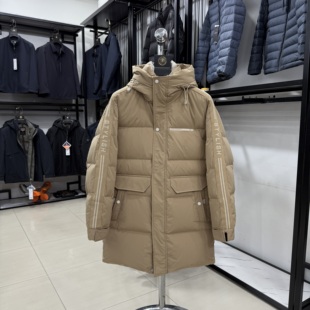 【H家】工装口袋连帽中长款卡其色羽绒服改标 男加厚90绒防风外套