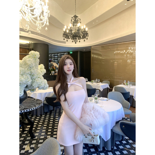 连衣裙纯欲气质名媛打底生日裙 蝴蝶结挂脖修身 若语定制 头号甜心