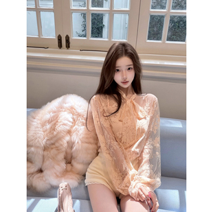 若语定制 法式贵女 z1m*定染蕾丝吊带衬衫两件套纯欲气质性感套装