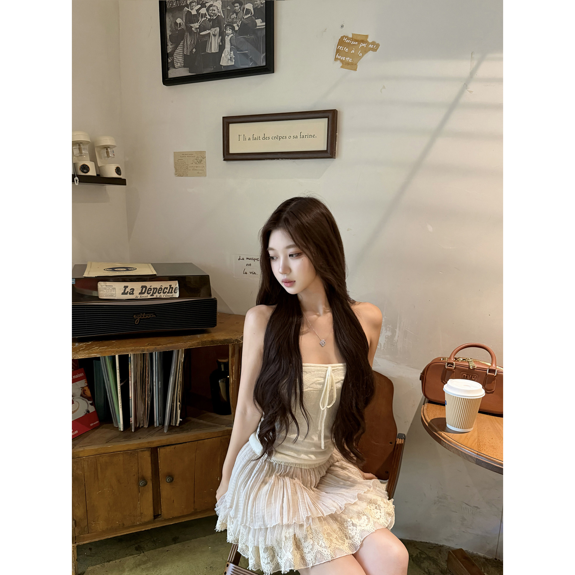 若语定制 漫感白女 抹胸抽绳绒感麻花上衣纯欲性感显瘦修身抹胸