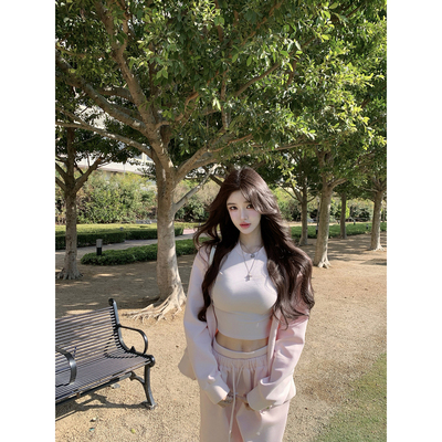 若语定制 白女松弛感 休闲气质连帽宽松假两件卫裤套组早春新款