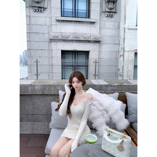 若语定制 纯欲气质性感假两件蕾丝拼接针织连衣裙包臀裙 半熟女友