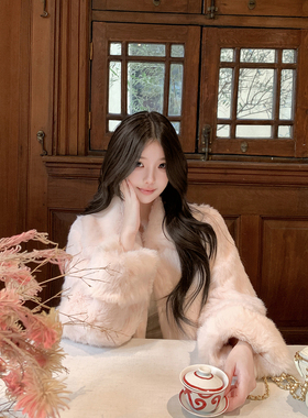 若语定制 古董千金兔100兔毛翻领长款皮草外套高级感贵气气质外套