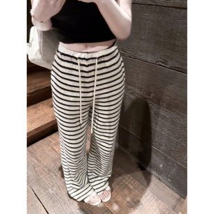 100棉条纹窄版 若语3 阔腿裤 舒适条纹裤 9.5折 新品