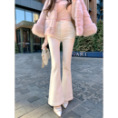 显瘦微喇裤 若语定制 修身 高腰磨毛弹力牛仔喇叭裤 子冬 韩女喇叭裤