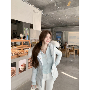 若语定制 冰蓝泡芙 90白鸭绒真狐狸毛羽绒服冬季保暖大毛领外套