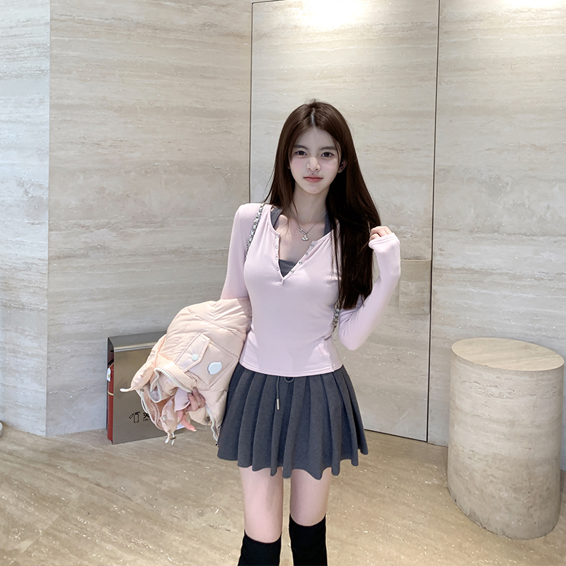 圆领长袖内里磨毛修身上衣