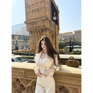 若语定制 bella穿搭 100棉金属扣牛仔短外套气质休闲简约早春上衣