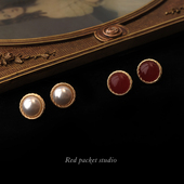 红口袋 经典 赫本风S925银针圆形百搭麻花边珍珠耳钉耳环无洞耳夹