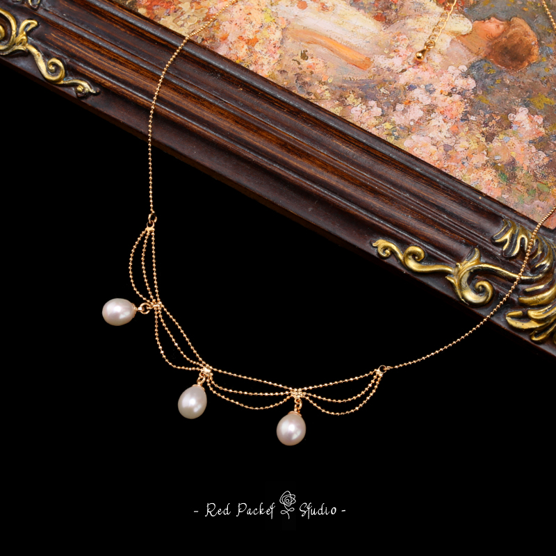 红口袋复古淡水珍珠项链锁骨链