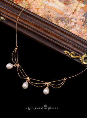 红口袋复古淡水珍珠项链锁骨链
