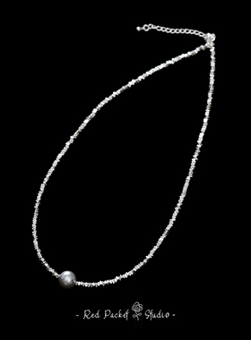 红口袋法式复古碎银子仿施家珍珠项链小红书同款不规则超闪锁骨链