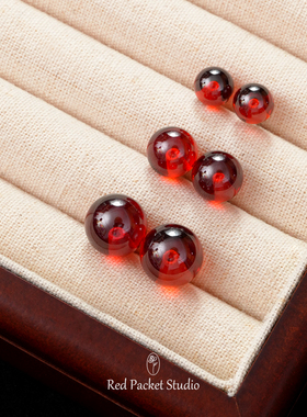 红口袋 法式复古高级感石榴石银针耳钉红色气质小众秋冬新年耳环