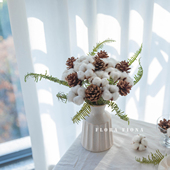 天然棉花头松果复古干花家居摆设圣诞树装 扮民宿场景布置拍摄道具