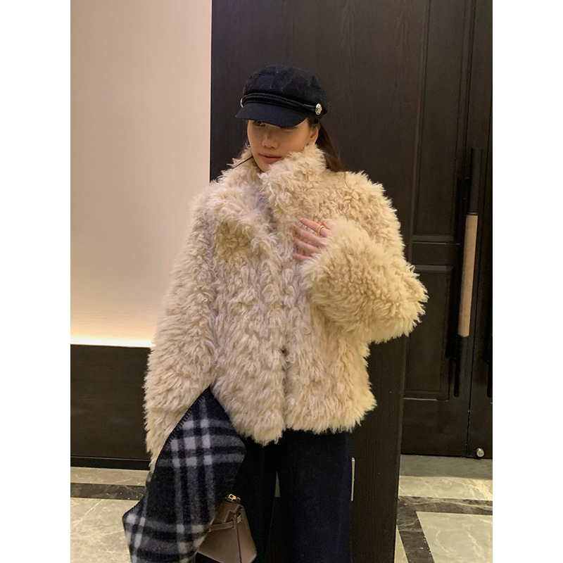 FOX ROOM 立领羊羔毛皮毛一体外套2025冬季新款长毛毛绒开衫M074