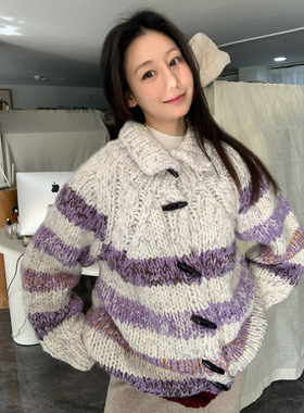 SROOM十三行 手工毛衣羊毛混纺2025新款秋冬条纹针织衫外套上衣