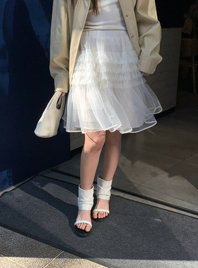 趋梦DT ETOLIE白色多层网纱蛋糕裙设计感蓬蓬裙衬裙软纱半身裙女