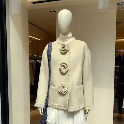CZ ZHANG 2025冬季新款时尚花朵流苏设计感百搭羊毛双面毛呢外套