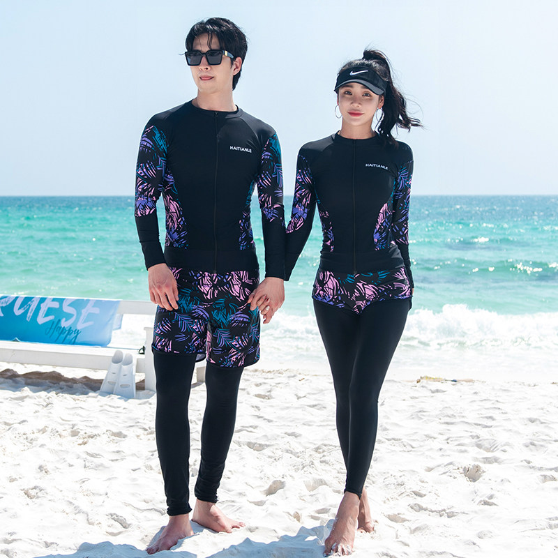 情侣加大码泳衣女分体长袖长裤防晒潜水服泳装男款速干全身三件套