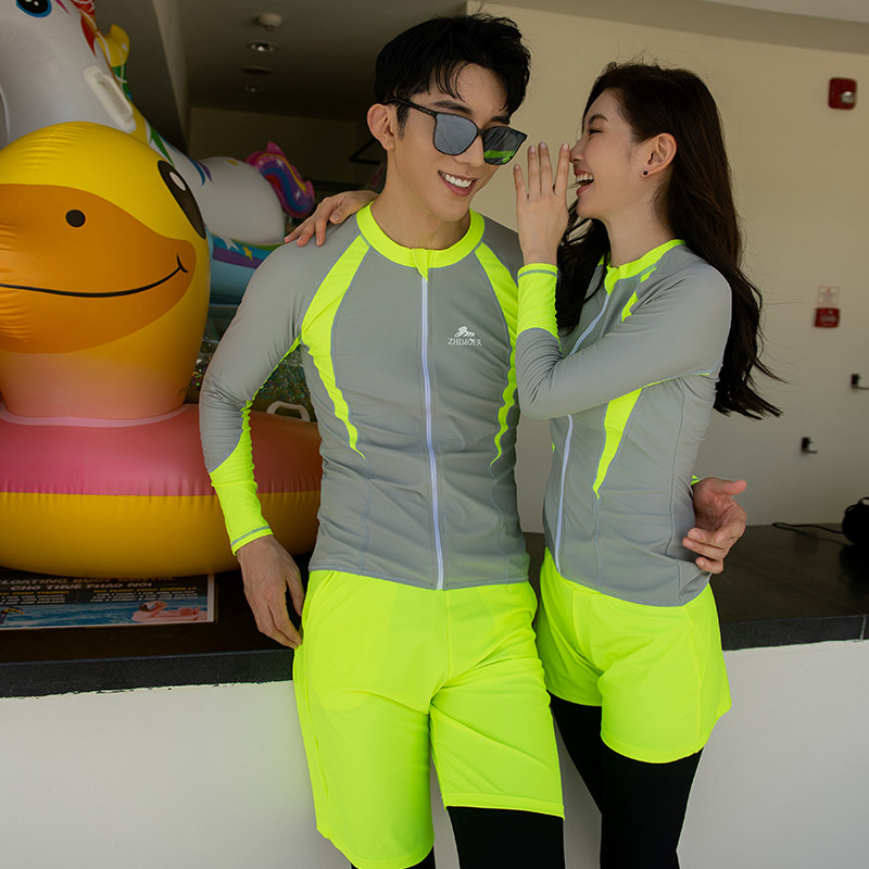 情侣分体泳衣女分体平角长袖长裤潜水服温泉水母潜浮男全身三件套