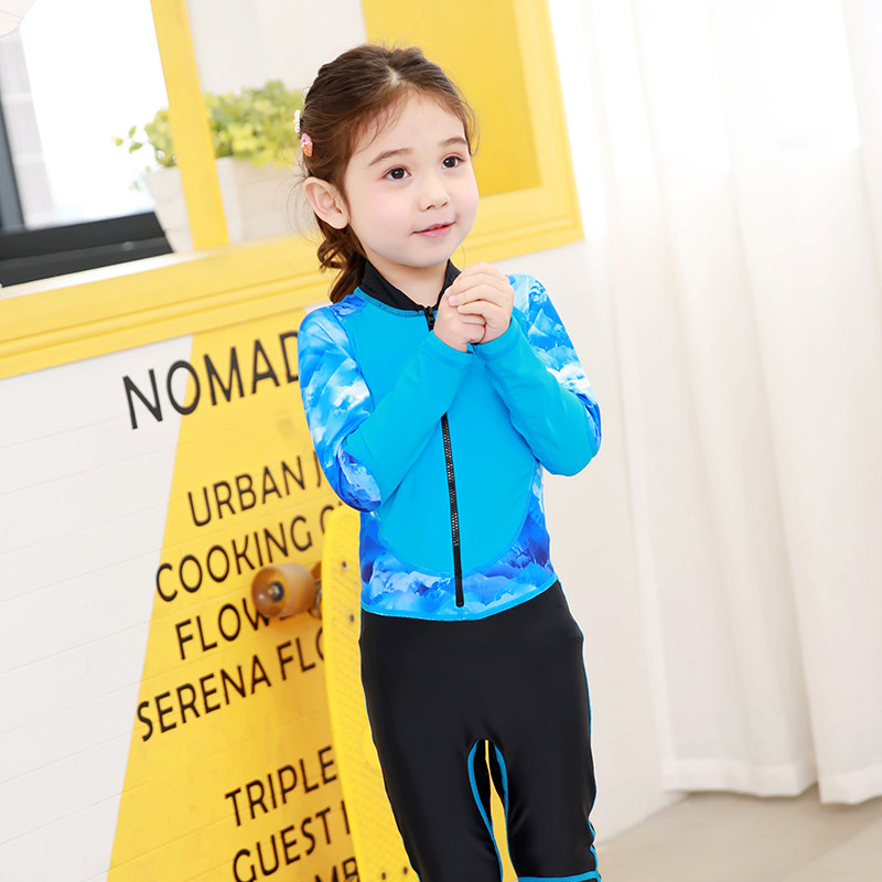 儿童连体防晒泳衣中小童长袖长裤速干泳装女孩潜水服宝宝夏季泳装